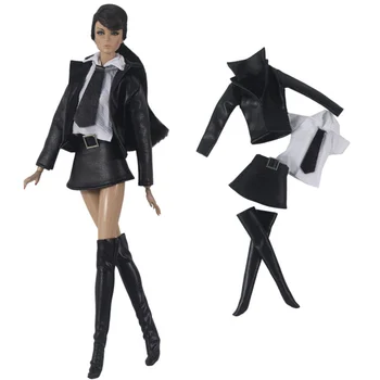 1 комплект Черная кожаная одежда для куклы Барби Высокое качество одежды Платье Повседневные аксессуары 1/6 BJD Princess Dress Up DIY Подарок