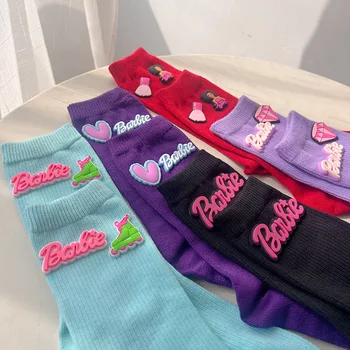 1 пара Кавайные носки Барби для девочки Аниме Мода Письмо Любовь Кукла All-Match Удобный мягкий вязаный носок Cool Y2K Женский носок