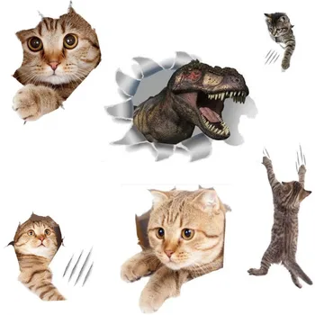 1 шт. 3D милый кот динозавр наклейка на стену для кухни, ванной комнаты, туалетной комнаты, декора для животных, наклейки с изображением искусства, наклейки обои, фреска 20 * 30 см