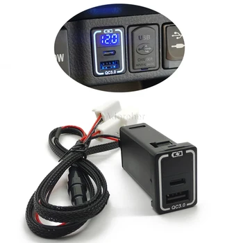  1 шт. Двойное автомобильное зарядное устройство QC3.0 с быстрой зарядкой TYPE-C PD USB Телефонный адаптер Plug & Play Кабель Дисплей напряжения Подходит для аксессуаров Toyota