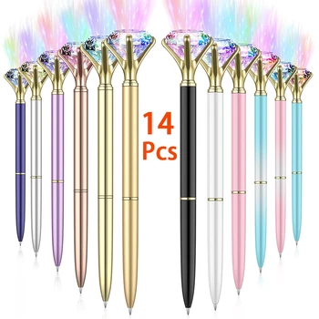 14 шт. Светодиодная кристаллическая алмазная ручка с подсветкой алмазная шариковая ручка для металлической ручки черные чернила для школьных офисных письменных принадлежностей