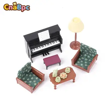 1Set Кукольный домик Мини-инструмент Пианино Диван Журнальный столик Мебель для гостиной Модель для кукольного домика Семейная сцена Декор Аксессуары