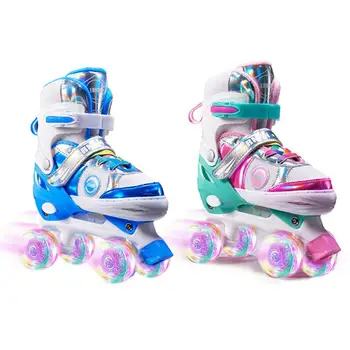 2021 Коньки для детей Детские роликовые коньки Обувь для катания на коньках Скользящие регулируемые кроссовки Quad PU Flashing 4 Wheels Roller Skates