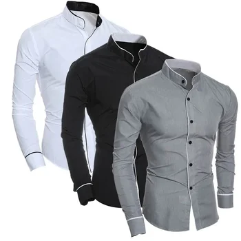 2023 Высококачественная весенняя рубашка для мужчин Новая однотонная простая повседневная корейская модная версия Slim Fit Рубашка с длинным рукавом