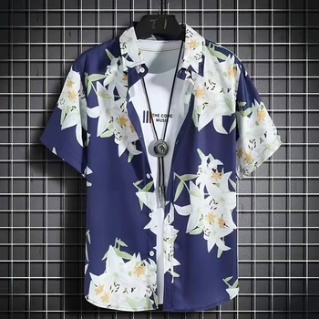 2023 Мужские рубашки Цветочный 3D-принт Повседневная мужская одежда Свободная рубашка оверсайз Гавайская толстовка Пляжная вечеринка Топы с короткими рукавами