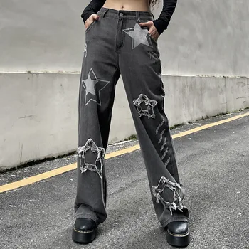 2023 новые весенние джинсы женские y2k модные американские уличные фото модные повседневные брюки звезды прямые брюки