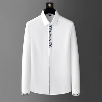 2024 Весенняя рубашка с вышивкой Мужской бренд Slim Fit Повседневная деловая формальная одежда Рубашки Social Party Streetwear Мужская одежда M-5xl