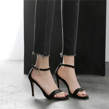 30-43 Черные сандалии Шпилька Сексуальные высокие каблуки Большой размер Летняя обувь Женщина Сандалии