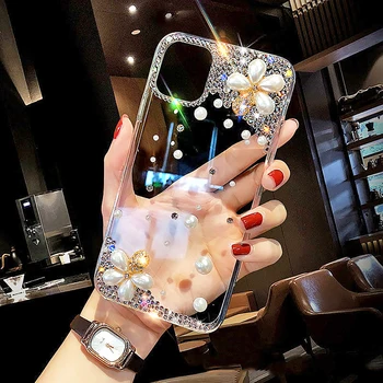 3D Bling Diamond Pearl Flower Glitter Crystal Чехол для телефона Samsung Galaxy S23 S22 S21 S20 Plus Ultra FE S9 S8 Note 20 10 Pro