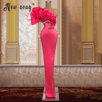 4 Дизайны Ярко-розовое вечернее платье Арабская мода с оборками Вечерние платья Элегантные бисероплетенные красивые выпускные платья Платья для особых случаев