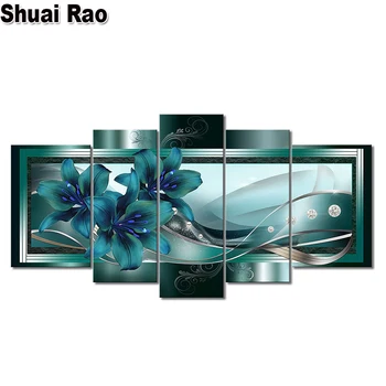 5 панель сине-зеленые лилии алмазная живопись недавно прибывшая полная алмазная мозаика diy 5D вышивка цветок картина домашний декор