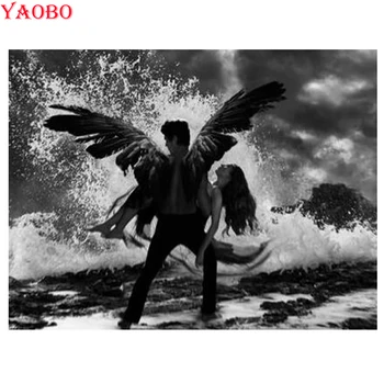 5D Diy Daimond Живопись Вышивка крестом Пара Ange Wings 3D Алмазная живопись Круглые стразы Диамант Живопись Декор Вышивка
