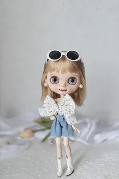 Blythes Doll одежда, подходящая для размера куклы 1/6 OB24, модный новый розовый или фиолетовый топ с бантом + синие шорты, двойные летние женщины