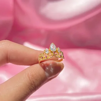 Charm Crown Rings Кольцо принцессы для женщин Мода Свадебные ювелирные изделия Geek Аксессуары Позолоченные регулируемые кольца Подарок на годовщину