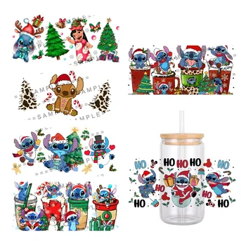 Christmas Disney Stitch & Lilo UV DTF Transfer Sticker Для стеклянных кофейных чашек на 16 унций УФ-перенос Crystal Sticker