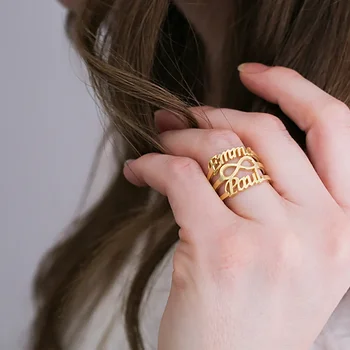  Custom Double Name Opening Ring для женщин Персонализированное кольцо с символом бесконечности Мода Ювелирные изделия из нержавеющей стали Подарок на День святого Валентина