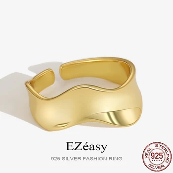 EZeasy 925 Стерлинговое серебро 925 пробы Прекрасные роскошные кольца Вогнутое выпуклое нерегулярное волнообразное отверстие для женщин Свадебный дизайн Ювелирные изделия Подарок 2023