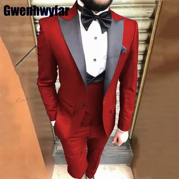  Gwenhwyfar Высококачественный классический элегантный мужской костюм 3 шт. Блейзер Комплекты Индивидуальный Мужской Костюм Однобортный Свадебный Выпускной Костюм Для Мужчин