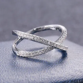 Huitan Luxury Cross X Shape Женское обручальное кольцо Полностью Паве CZ Камень Серебряный Цвет Элегантное Простое Женское Ювелирное Кольцо Горячая Распродажа