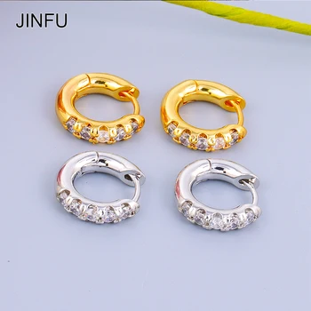 JINFU Позолоченные серьги-кольца для женщин Винтажные женские серьги-кольца с пирсингом из кубического циркония 2023 Ювелирные изделия оптом