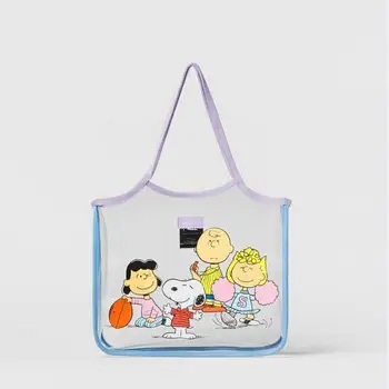 Kawaii Snoopy Мультфильм Симпатичная женская сумка Прозрачная сумка для регби с желейным принтом Детская сумка через плечо Сумка большой емкости
