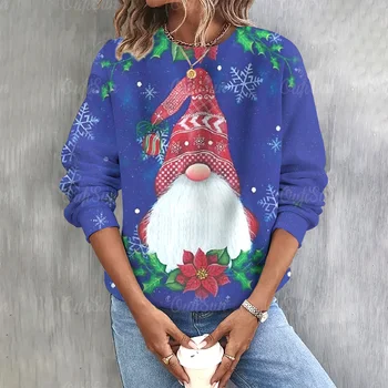 Kawaii Санта-Клаус Свитер для женщин Новый пуловер с круглым вырезом Уличная мода Женские толстовки с длинным рукавом Новый свитер Топ