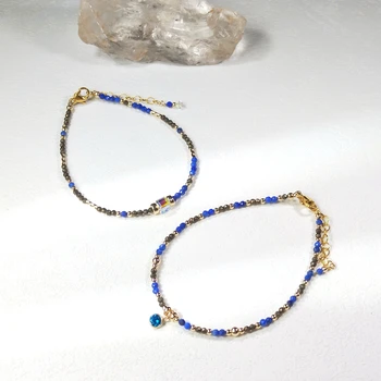 Lii Ji Lapis Lazuli Пирит 2 мм 14-каратное золото наполненный шарм браслет натуральный камень ручной работы ювелирные изделия для подарка