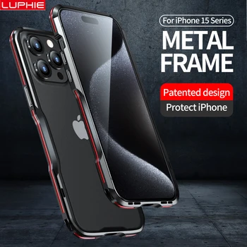 LUPHIE для iPhone 15 Plus Pro Max Противоударная броня Металлический бампер Нерегулярно алюминиевая крышка чехла