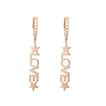 MxGxFam Длинная буква ЛЮБОВЬ Подвесные серьги для женщин Модные украшения для вечеринок 18 k / белый / розовое золото цвет