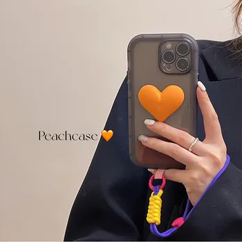 Orange Heart Короткий ремешок Держатель Чехол для телефона для iPhone14 13 12 11Pro XSMAX 78PLUS SE2 6S Cover XR Skinny Shell Body Protection