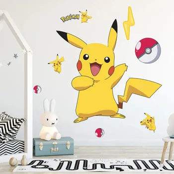 Pokemon Аниме Фигурка Стикер Пикачу Наклейки на стену Дети Спальня Детский сад Обои Деко ПВХ DIY Наклейки Игрушки