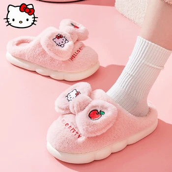 Sanrio Hello Kitty Cinnamorroll Kuromi Тапочки Kawaii Animation Зима Плюшевая Крытая Нескользящая Домашняя Родитель Ребенок Теплая Хлопковая Обувь