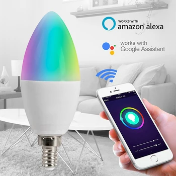Tuya Zigbee E14 E12 Умная лампа для свечей RGBCW 5 Вт Светодиодная лампа Smartthings Пульт дистанционного управления, совместимый с Alexa Home