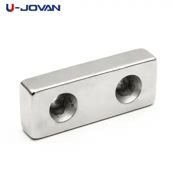 U-JOVAN 1 шт. 50x20x10 мм Двойное отверстие 5 мм Блок N35 Мощный неодимовый магнит Редкоземельные квадратные магниты 50 * 20 * 10-5-5