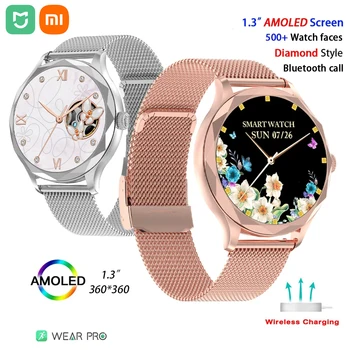 Xiaomi Mijia Модные смарт-часы Женские женские умные часы в бриллиантовом стиле 1,3 дюйма AMOLED экран наручные часы часы браслет смарт-браслет