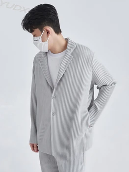 YUDX Miyake Японский плиссированный пиджак Костюм Лацкан Premium Sense Однобортный свободный повседневный костюм Мужская одежда Куртки для мужчин