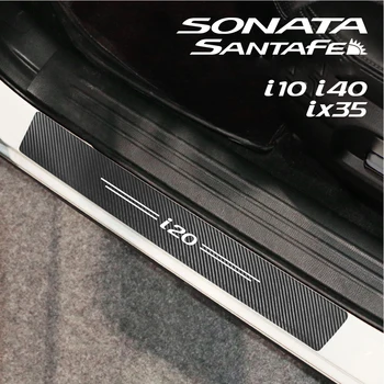  Автомобильная дверь из углеродной кожи Накладка на порог для Hyundai Sonata Santafe I10 I20 I30 I40 IX20 IX35 Аксессуары для наклейки на автоматический порог