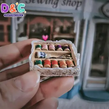Аксессуары для кукольного домика Мини-швейная коробка Коробка для хранения шитья Creative Simulation Швейный набор