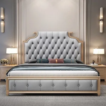 американская легкая роскошная двуспальная кровать из массива дерева Легкая роскошная современная простая европейская мягкая кровать для хранения вещей двуспальная кровать