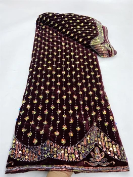 Африканская нигерийская кружевная ткань для шитья, бархатные пайетки, вышитый шнур, гипюр, праздничное платье, свадьба, высокое качество,2024