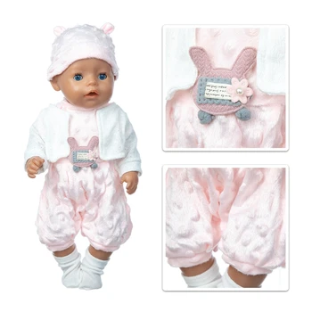 Белый костюм + шляпа + носки Кукольная одежда подходит 17 дюймов для 43 см Одежда для новорожденной куклы
