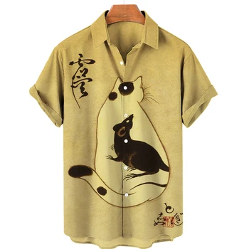гавайская рубашка японская мода стиль оверсайз с коротким рукавом мужская одежда для домашних животных 3d печать летние топы HOLIDAY Casual 5XL