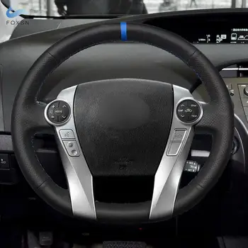 Для Toyota Prius 30 XW30 2009 2010 2011 - 2015 Prius C US 2012-2017 Чехол на рулевое колесо автомобиля Отделка Черная кожа с синей полосой