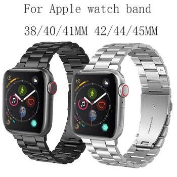 Для ремешков Apple Watch Series 7/6/5/4/3/2/1 40/44MM 38/42MM 41/45MMВацпанный мужской металлический ремешок для замены iwatch из нержавеющей стали