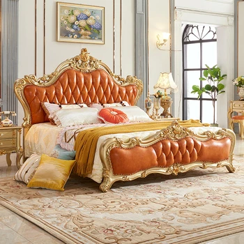 Европейский стиль Двуспальная кровать Ножка Роскошная гламурная полноразмерная спальня Кровать Рама Девушка Хранение Дизайн Cama de Casal Набор мебели