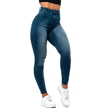 Женская мода Джинсы с высокой талией Хлопок Улица Трендсеттер Женщина Простые джинсовые брюки с высокой талией