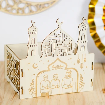 Ид Мубарак Деревянный поднос для еды Украшение Рамадана 2024 Исламский мусульманский декор для партии Рамадан Карим EID Аль-Адха Держатель для десертного торта