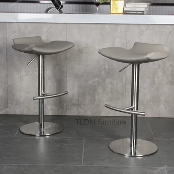 Кожаный европейский барный стул Винтажная гостиная Кухня Серый барный стул Промышленные ножки Taburetes Altos Cocina Минималистичная мебель Главная