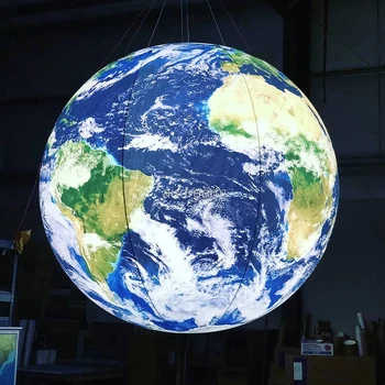 Космическая тема Вечеринка Рекламное украшение Большой надувной шар Земли Лунные планеты Глобус Земля Воздушный шар со светодиодным светом и воздуходувкой