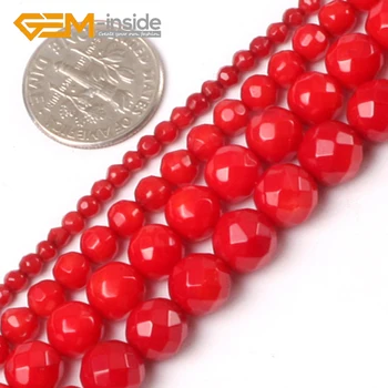 Круглые граненые красные коралловые бусины Deyed Color DIY Бусины для ювелирных изделий Изготовление свободных бусин для браслета Ожерелье Нить 15